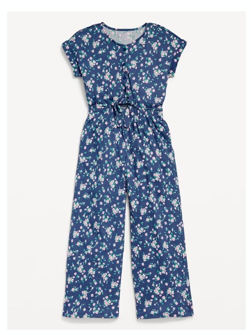 Girls Short Sleeve Tie-Knot Jumpsuit Romper in Blue Floral Old Navy